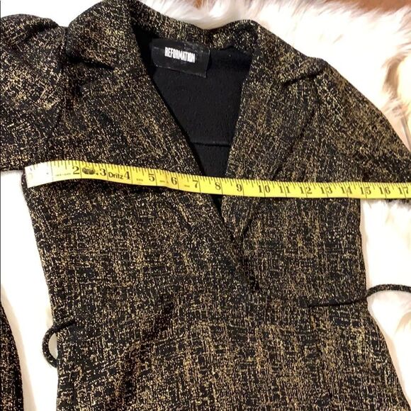 Reformation Wyler Wrap Dress Black Gold Metallic - Picture 10 of 13